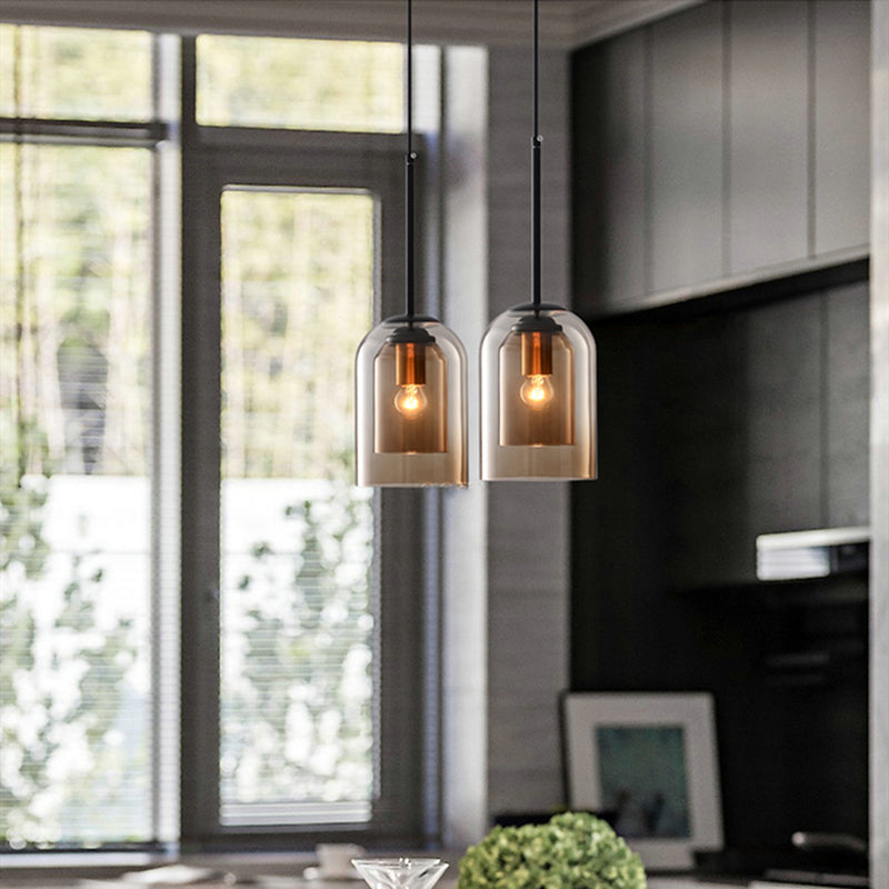 Minimalist Mid-Century Double Glass Pendant Light