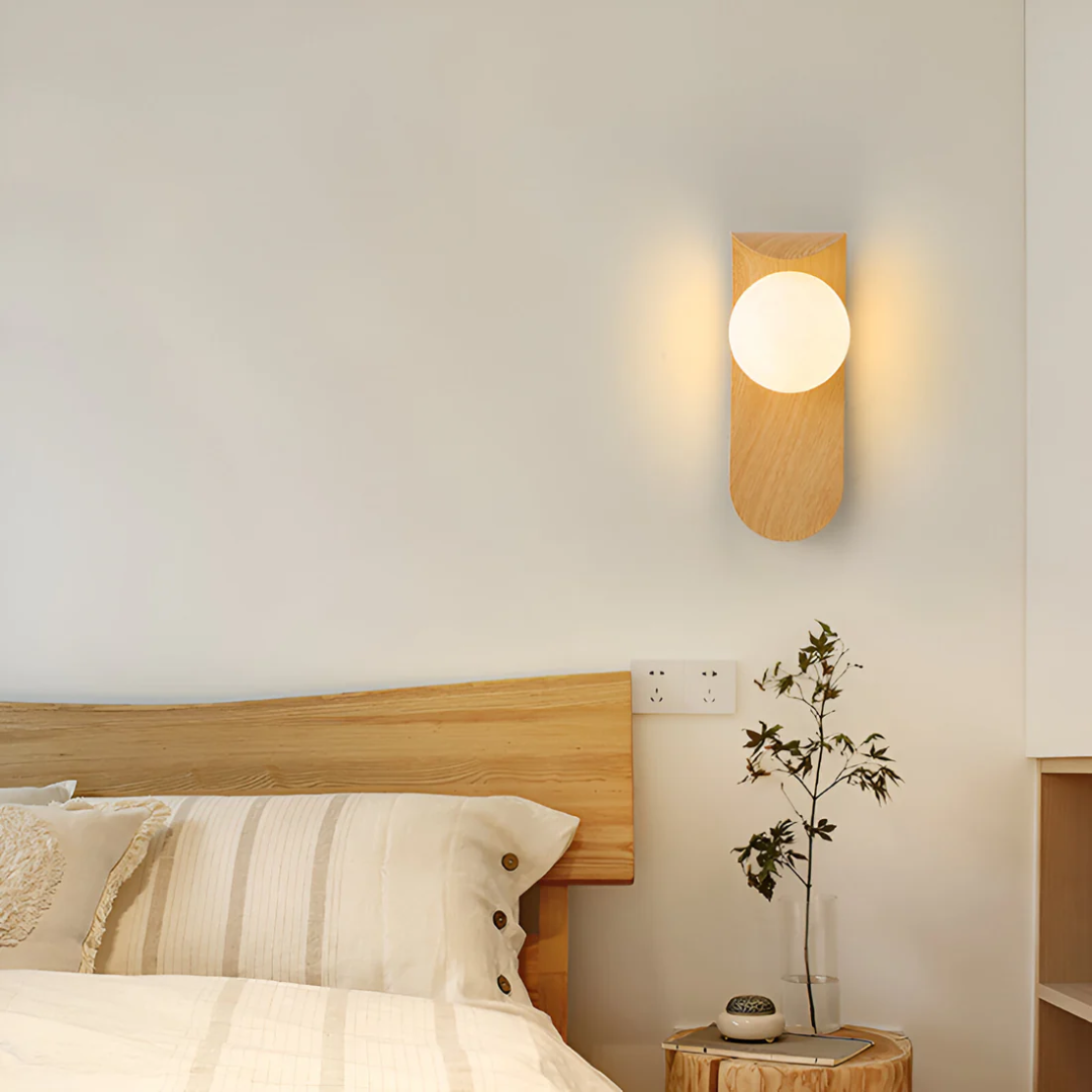 Scandinavian Minimalist Wood Globe Wall Sconce LED Light