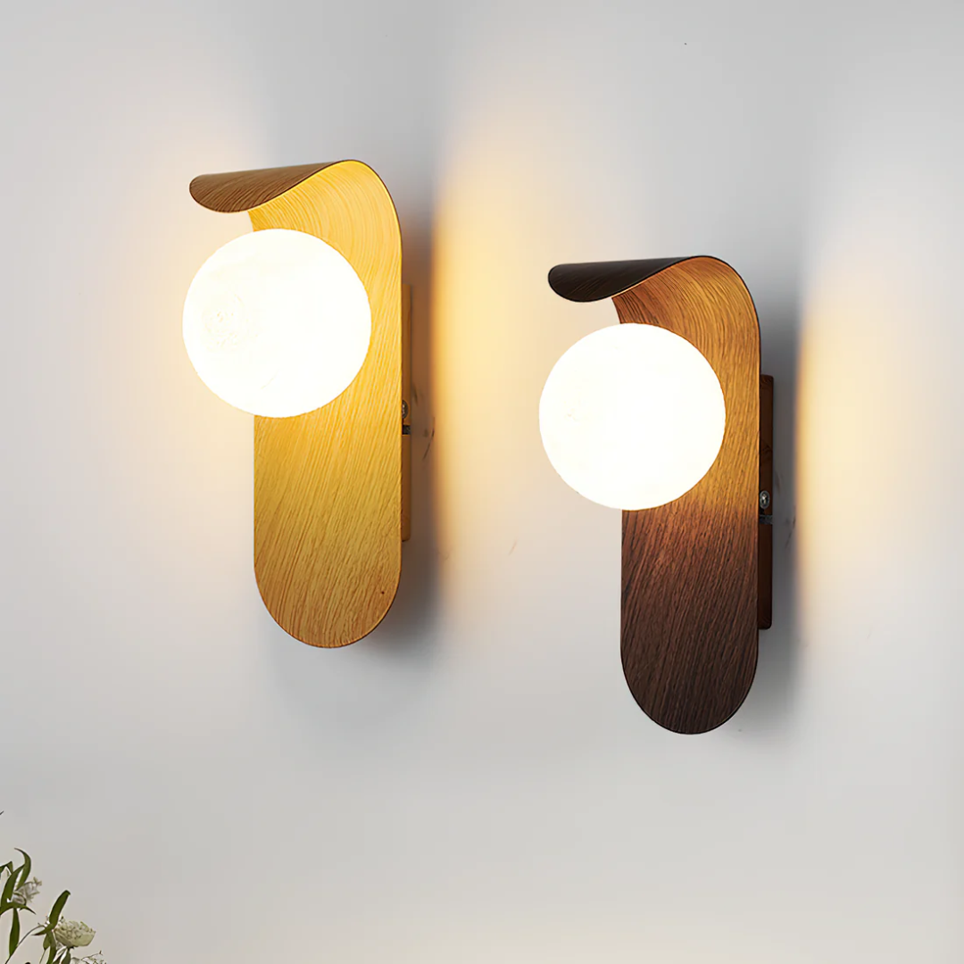 Scandinavian Minimalist Wood Globe Wall Sconce LED Light