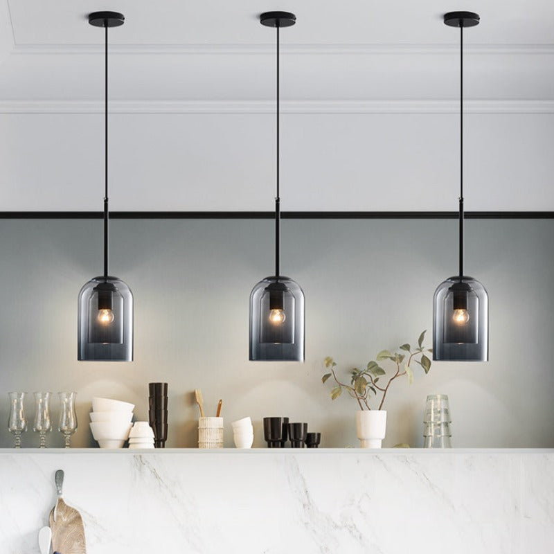 Minimalist Mid-Century Double Glass Pendant Light