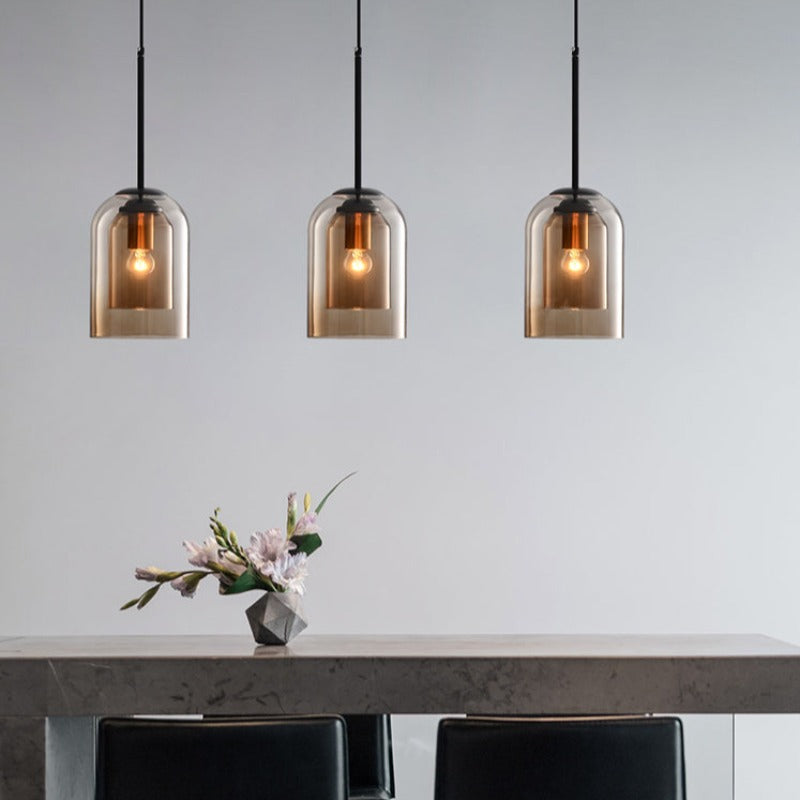 Minimalist Mid-Century Double Glass Pendant Light