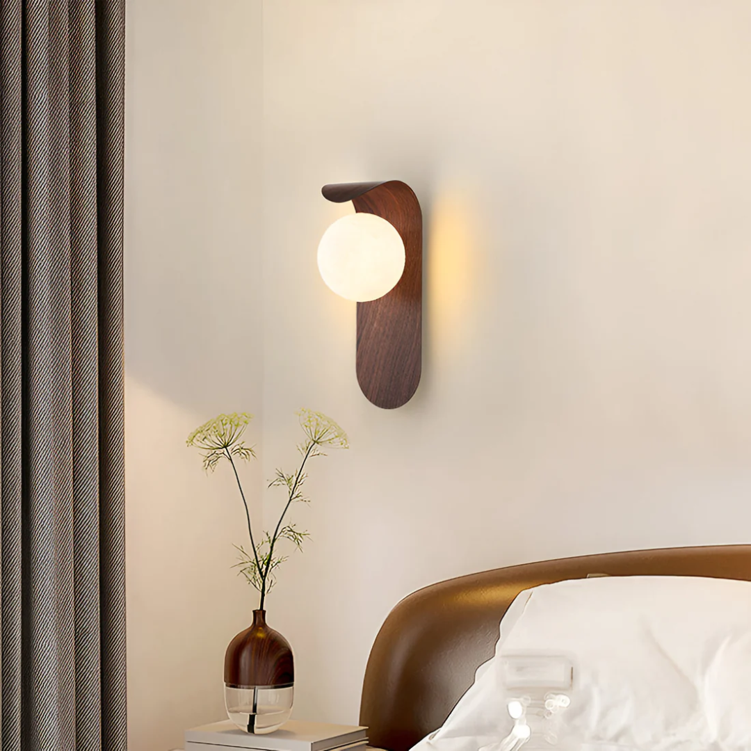 Scandinavian Minimalist Wood Globe Wall Sconce LED Light